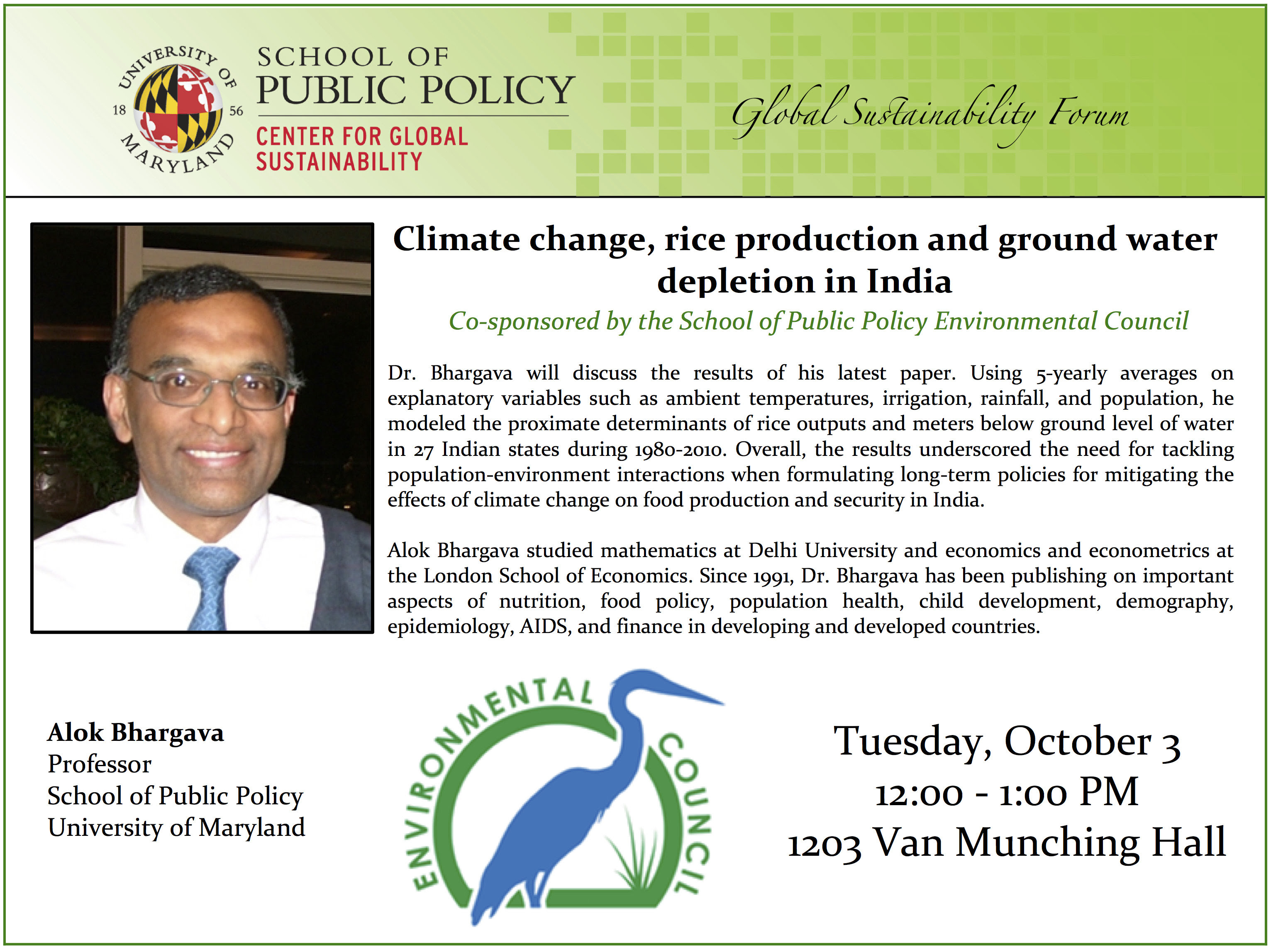 Alok Bhargava -  Climate change, rice production and ground water depletion in India